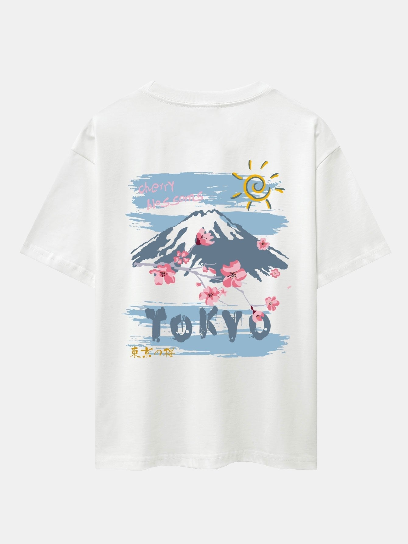 Mountain Cherry Blossoms Back Print Oversize T-Shirt