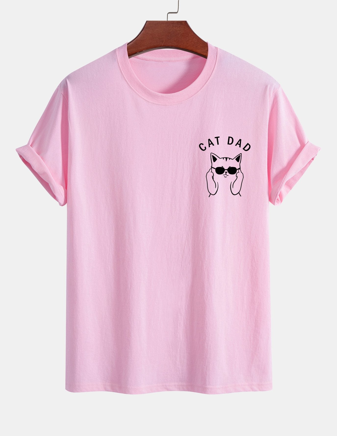 Regular Fit Cat Dad Wearing Glasses Print Cotton T-Shirt