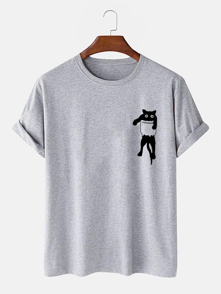 Pocket Cat Print T-Shirt