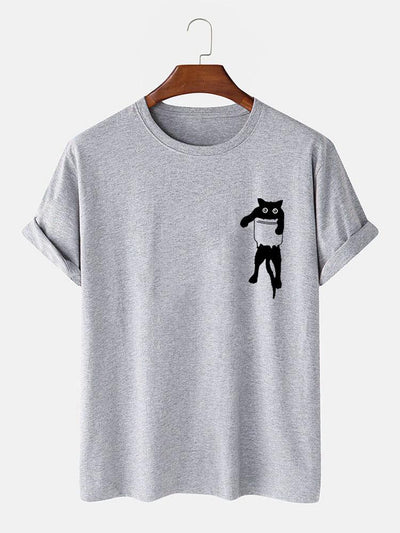 Pocket Cat Print T-Shirt