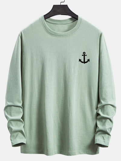 Long Sleeve Anchor Print Cotton T-Shirt