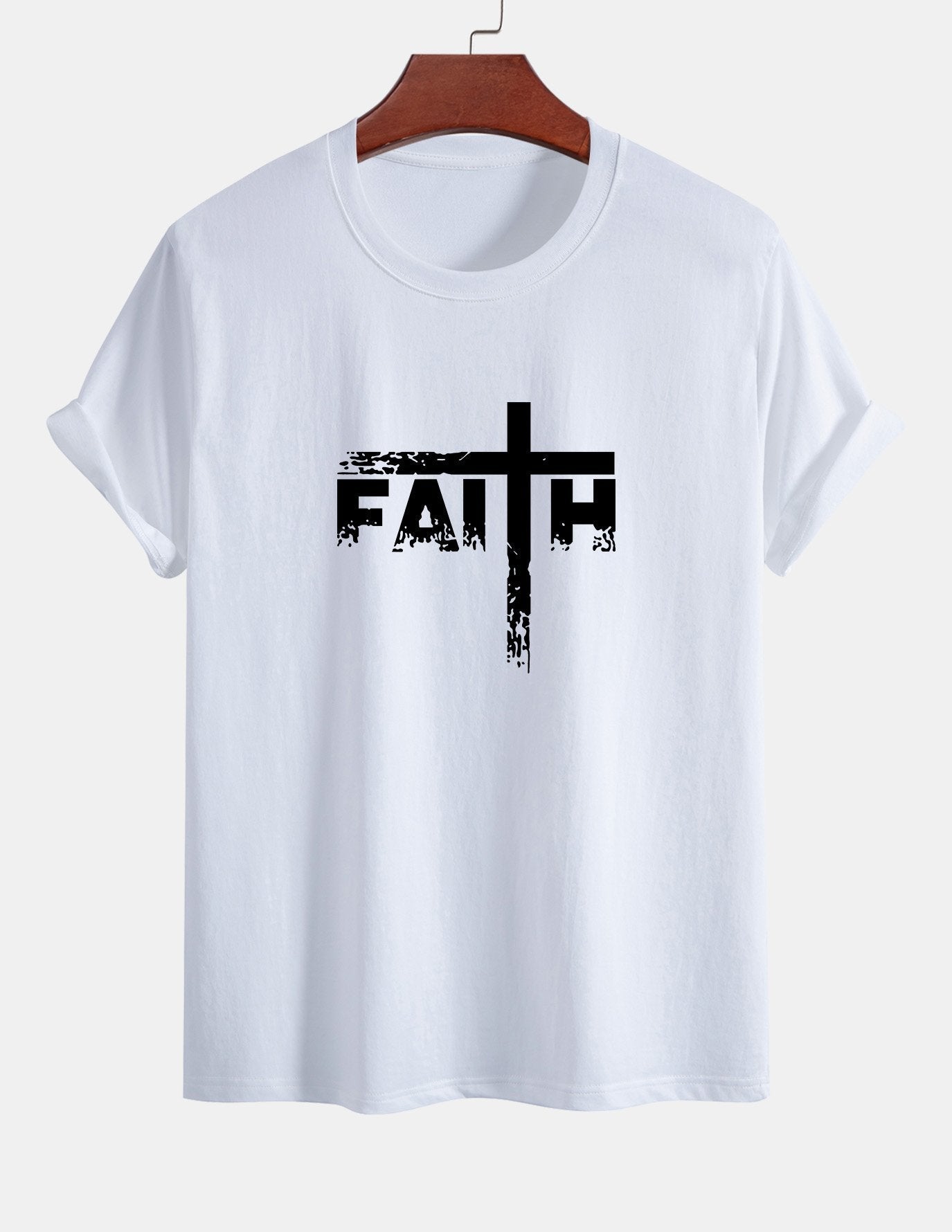 Regular Fit Faith Cross Print Cotton T-Shirt