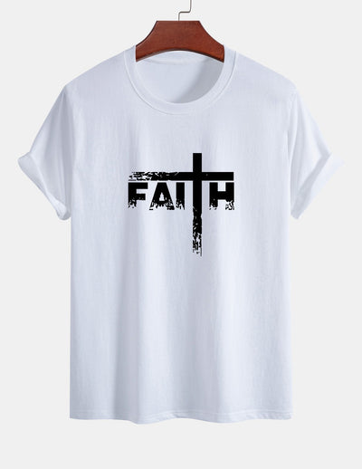 Regular Fit Faith Cross Print Cotton T-Shirt