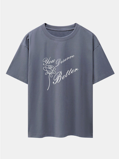 Rose Slogan Print Drop Shoulder Oversize T-Shirt
