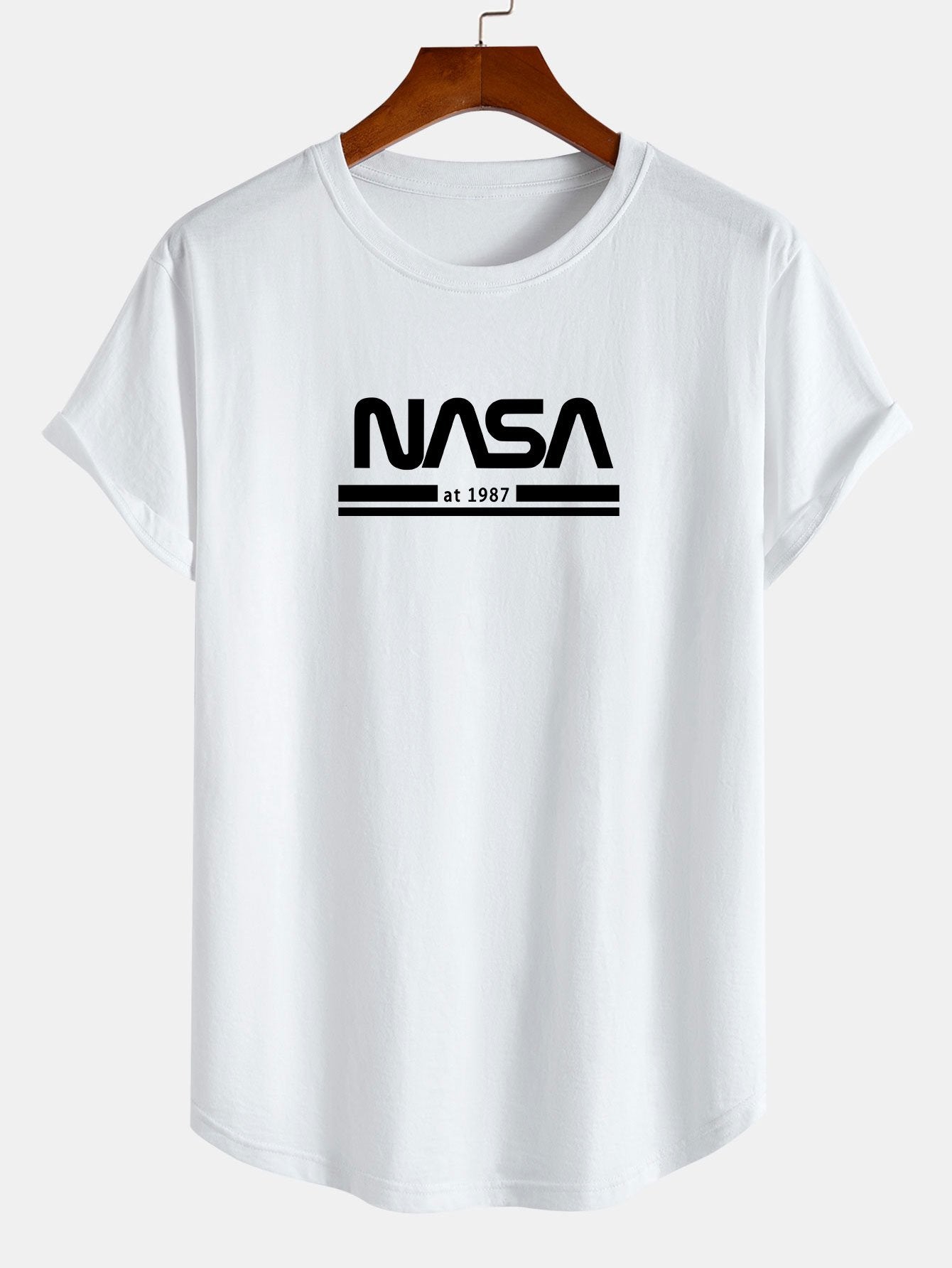 NASA Stripes Print Cotton Arc Hem T-Shirt