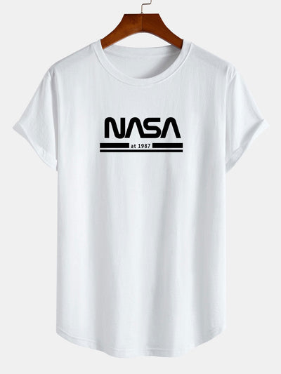 NASA Stripes Print Cotton Arc Hem T-Shirt