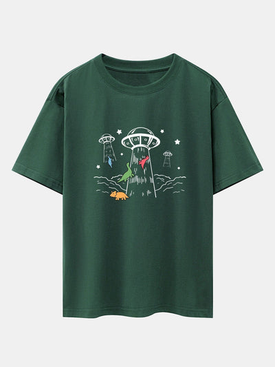 UFO Take Away Dinosaurs Print Drop Shoulder Oversize T-Shirt