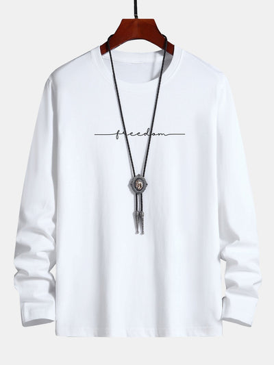 Long Sleeve Freedom Print Cotton T-Shirt
