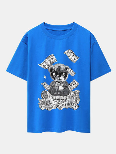 Money Bear Print Drop Shoulder Oversize T-Shirt