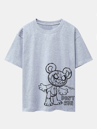 Slogan Cartoon Bear Print Drop Shoulder Oversize T-Shirt