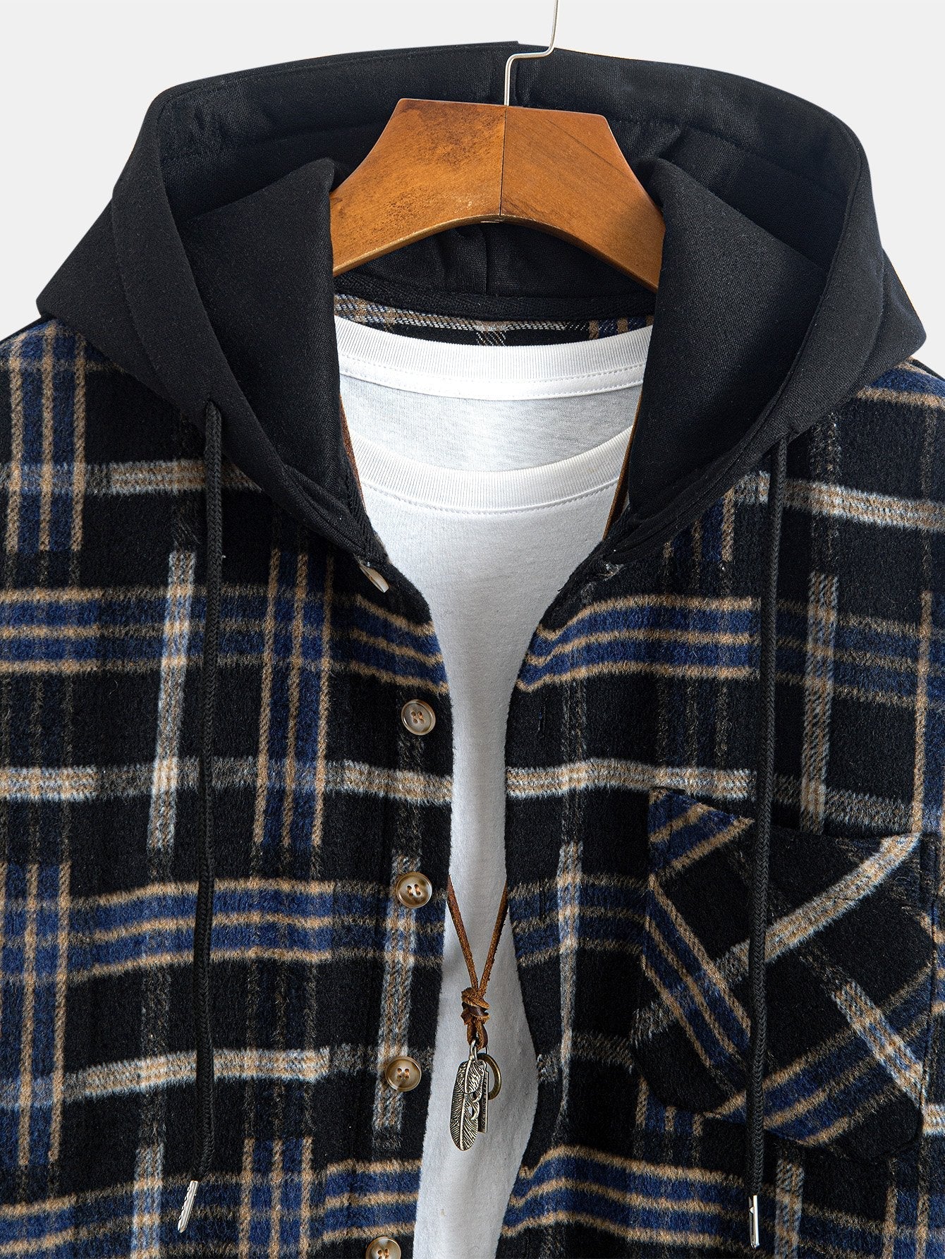 Relax Fit Heavy Weight Flannel Plaid Hooded Shirt