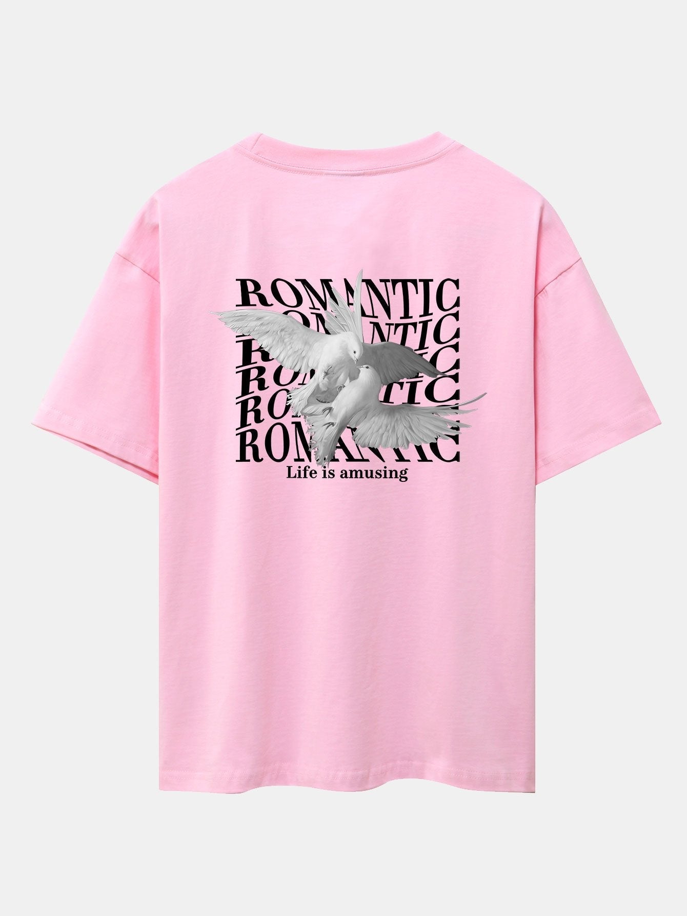 Romantic Doves Back Print Drop Shoulder Oversize T-Shirt