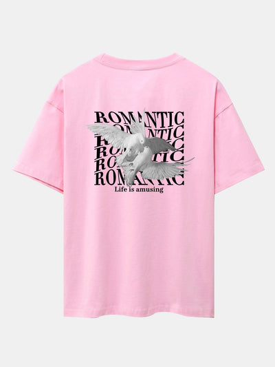 Romantic Doves Back Print Drop Shoulder Oversize T-Shirt