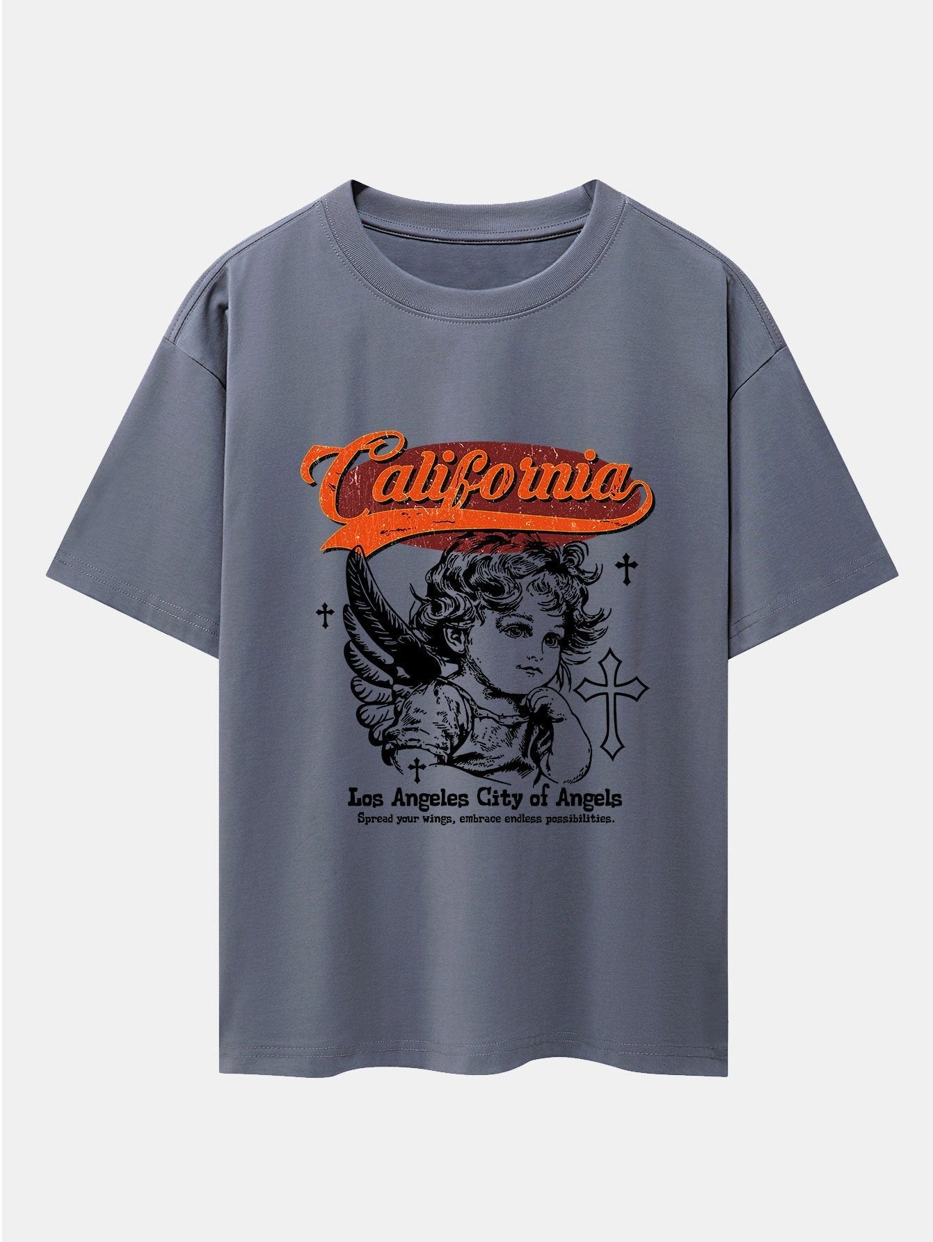 California Angel Print Drop Shoulder Oversize T-Shirt