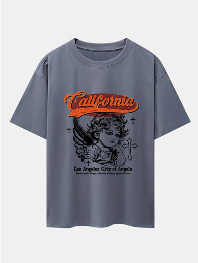 California Angel Print Drop Shoulder Oversize T-Shirt