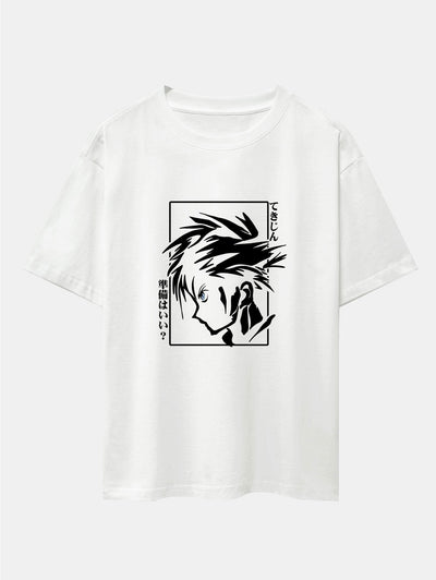 Japanese Comic Male Print Drop Shoulder Oversize T-Shirt