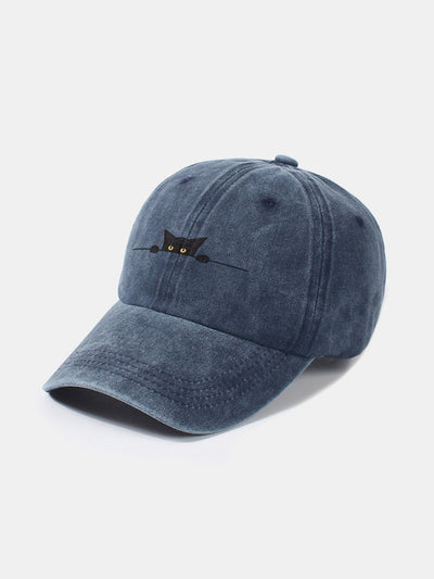 Black Cat Pattern Classic Retro Washed Distressed Cotton Baseball Cap