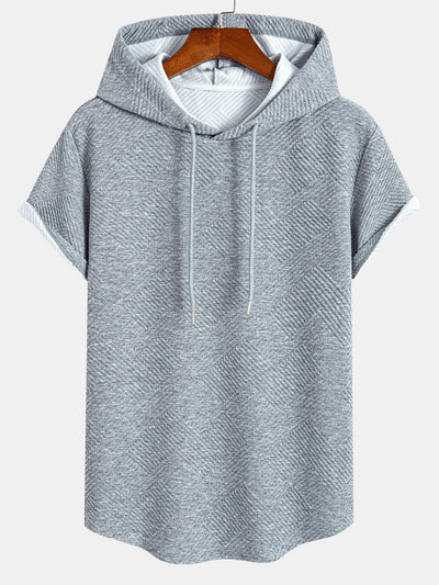 Striped Jacquard Hooded Arc Hem T-Shirt