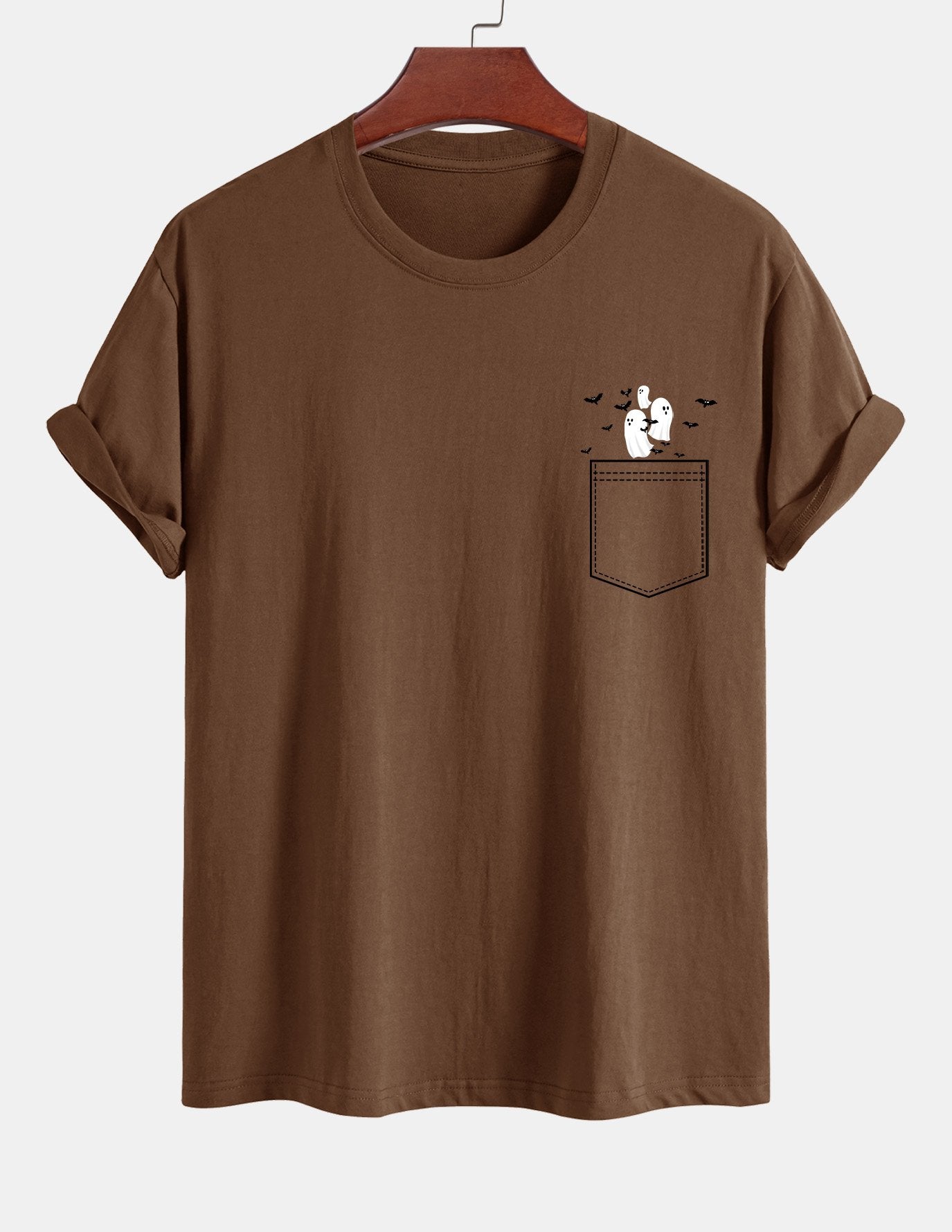 Regular Fit Pocket Bat Ghost Print Cotton T-Shirt