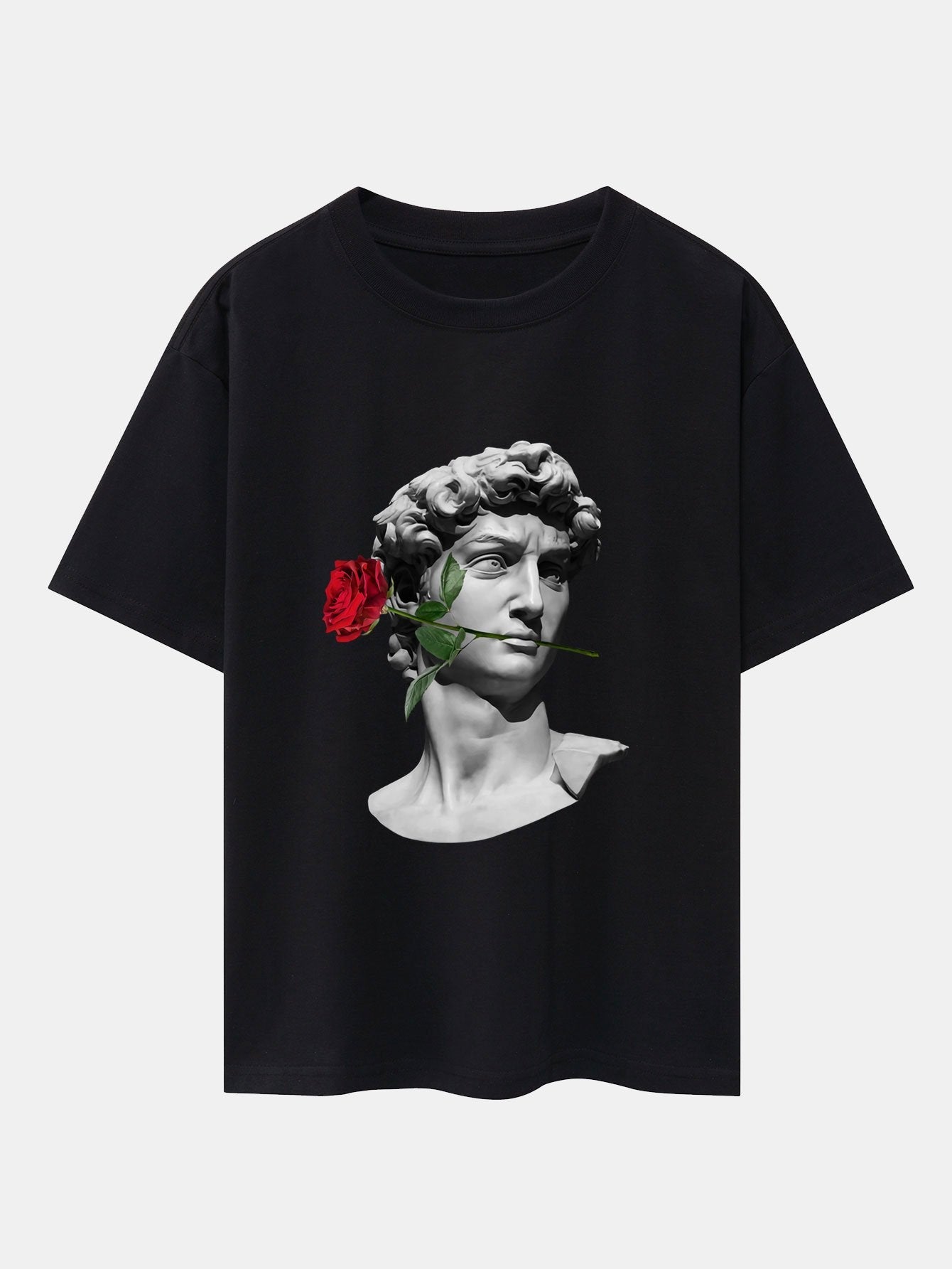 Rose David Print Relax Fit Drop Shoulder T-Shirts