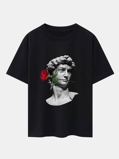 Rose David Print Relax Fit Drop Shoulder T-Shirts