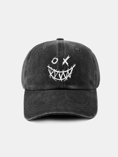 Evil Smiley Face Pattern Classic Retro Washed Distressed Cotton Baseball Cap