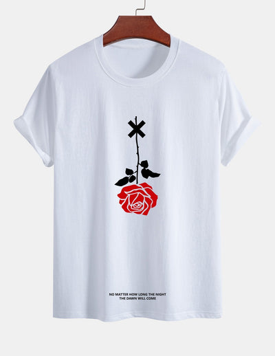 Regular Fit Inverted Rose Slogan Print Cotton T-Shirt