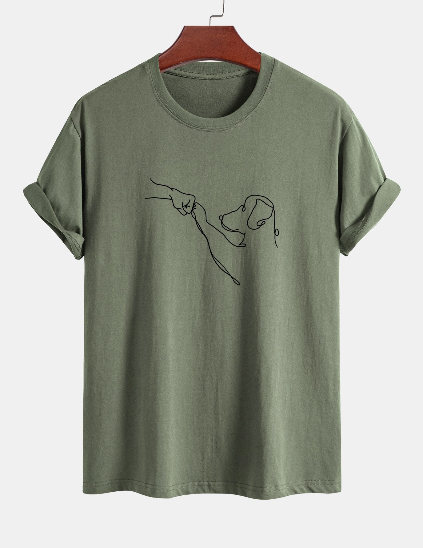 Regular Fit Dog Line Drawing Print Cotton T-Shirt