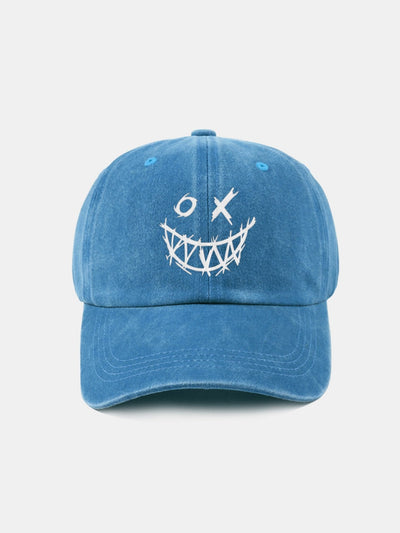 Evil Smiley Face Pattern Classic Retro Washed Distressed Cotton Baseball Cap