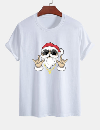 Regular Fit Hip Hop Santa Print Cotton T-Shirt