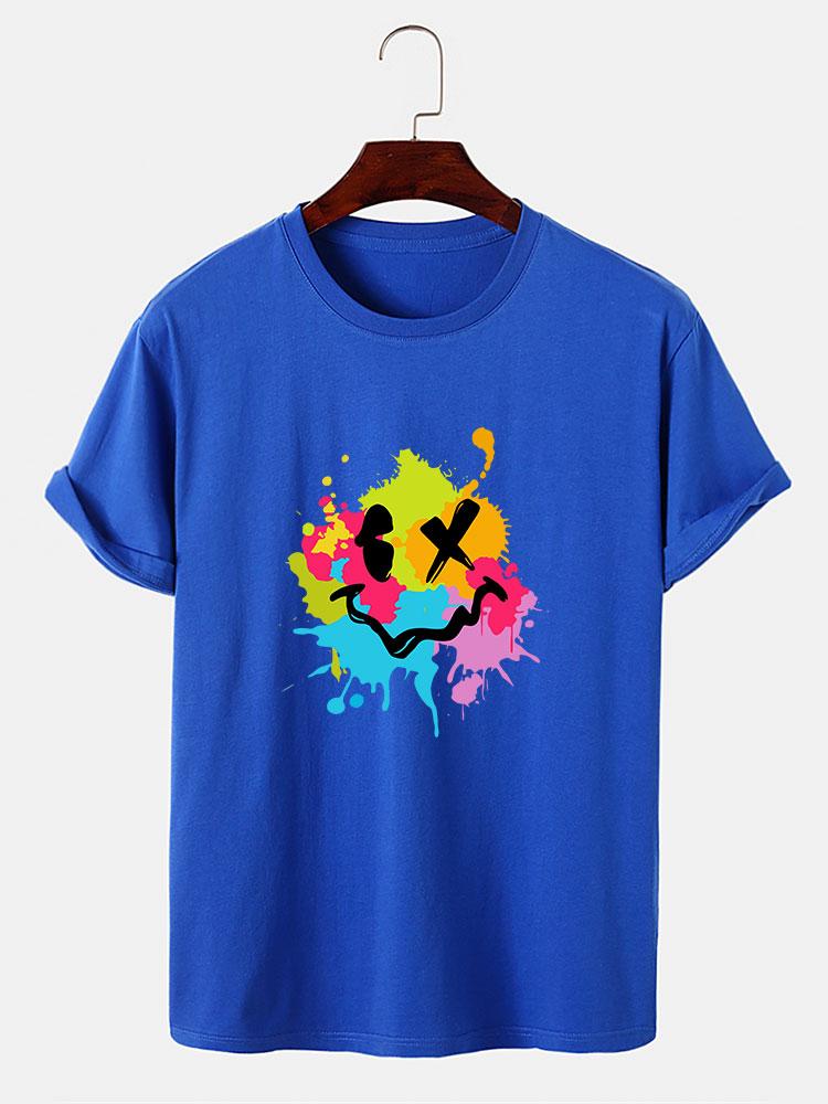 Colorful Mud Splatter Smiley Face Print T-Shirt
