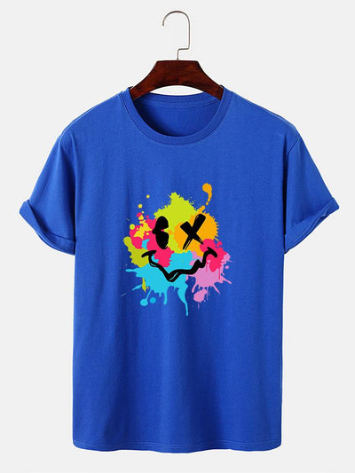 Colorful Mud Splatter Smiley Face Print T-Shirt