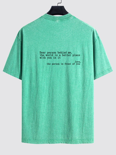 Slogan Print Washed Distressed Drop Shoulder T-Shirt