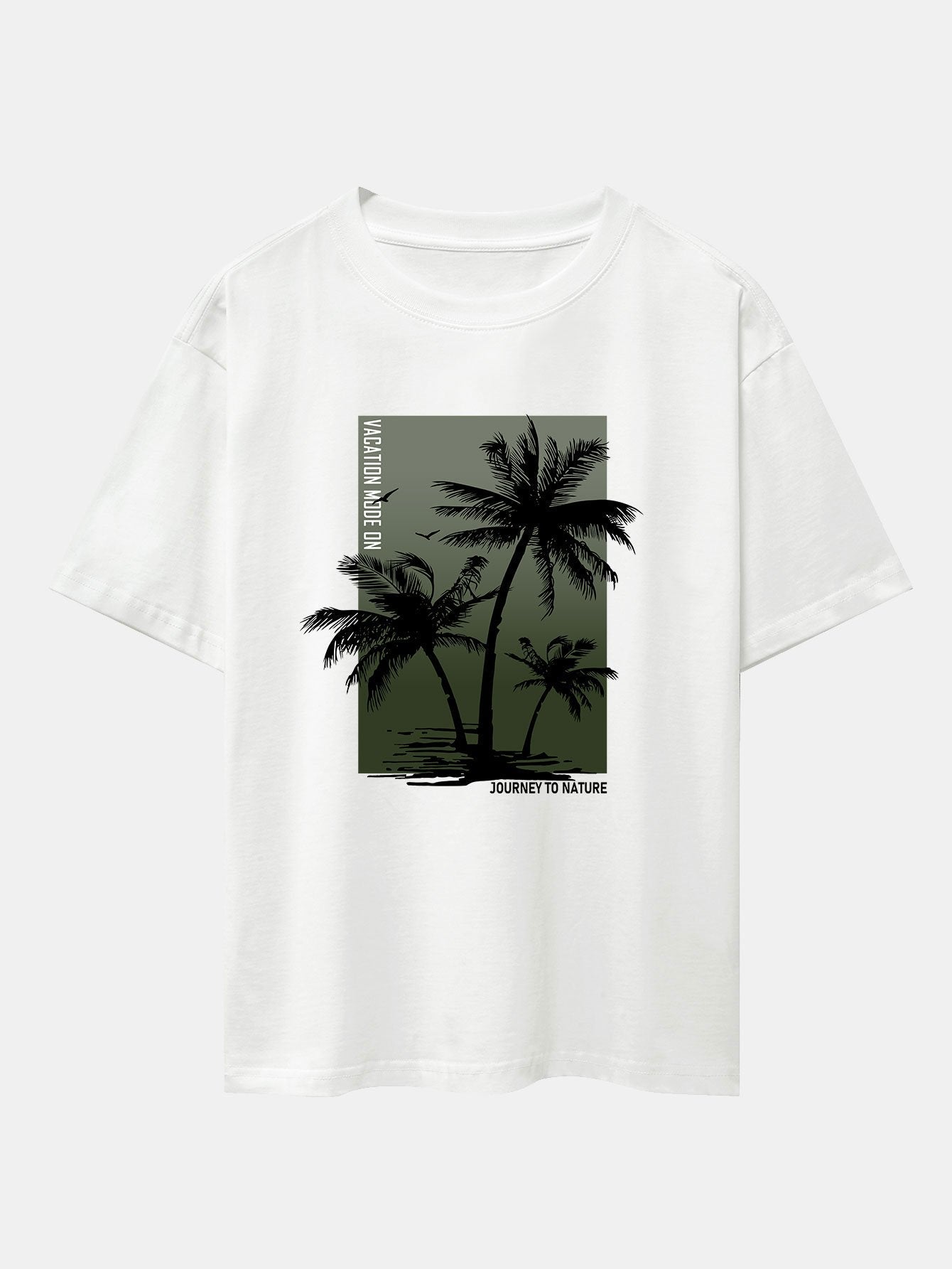 Palm Tree Army Green Background Print Oversize T-Shirt