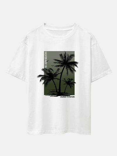 Palm Tree Army Green Background Print Oversize T-Shirt