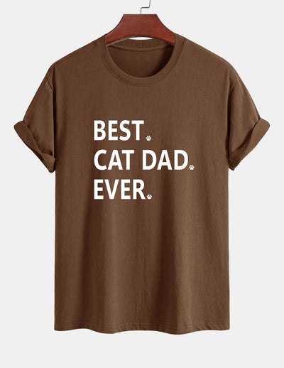 Regular Fit Best Cat Dad Ever Print Cotton T-Shirt