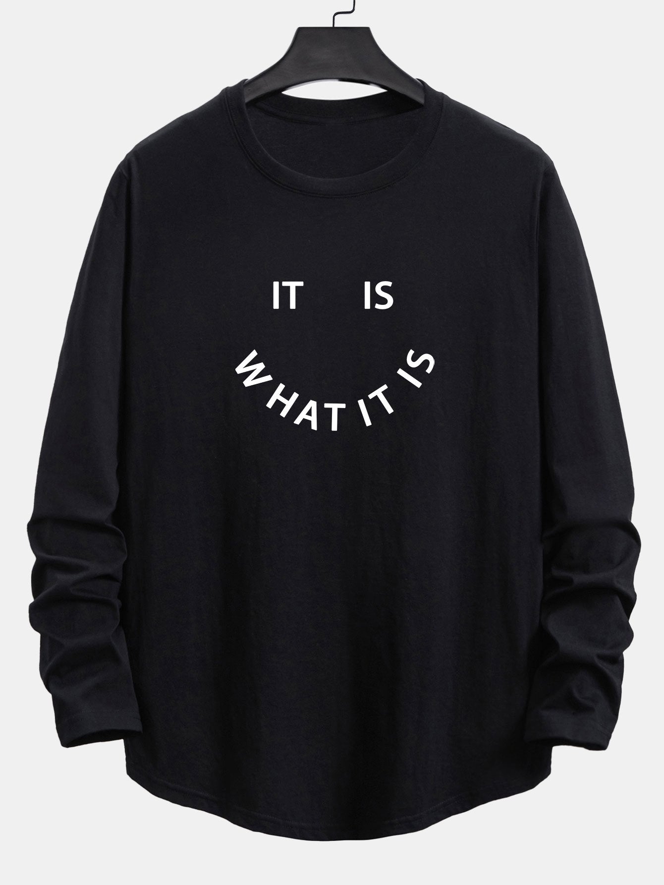 Long Sleeve Slogan Print Cotton Arc Hem T-Shirt