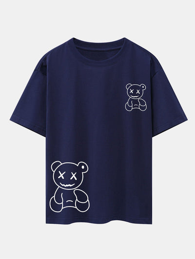 Bear line Print Drop Shoulder Oversize T-Shirt