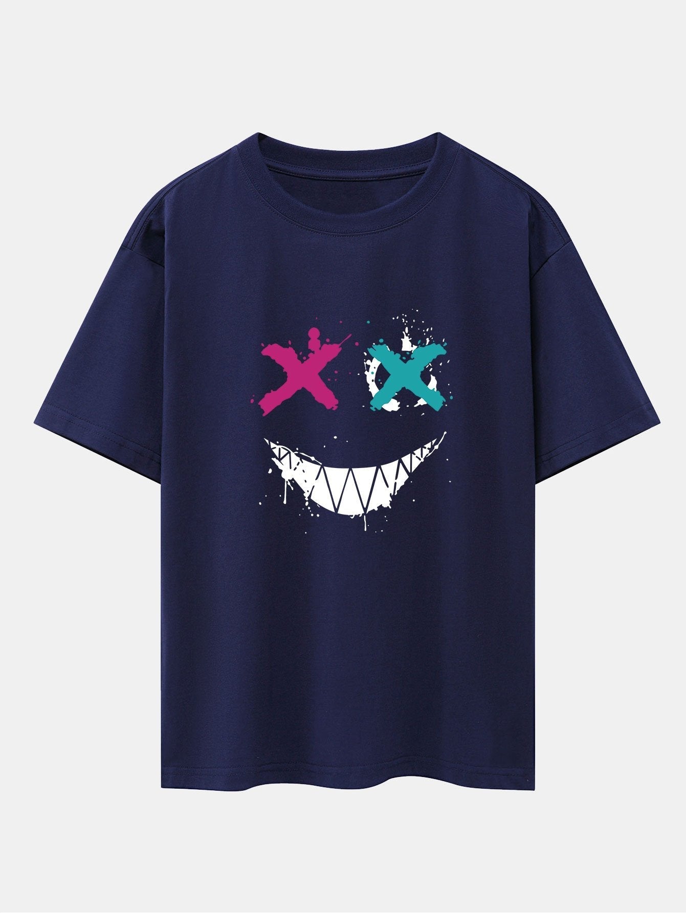 Graffiti Smiley Face Print Drop Shoulder Oversize T-Shirt