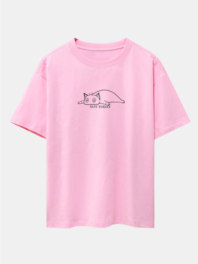 Not Today Lazy Cat Print Drop Shoulder Oversize T-Shirt