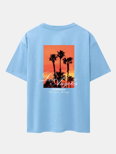 Los Angeles Palm Trees Back Print Drop Shoulder Oversize T-Shirt
