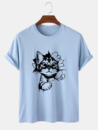 Cat Breaks The Wall Print T-shirt