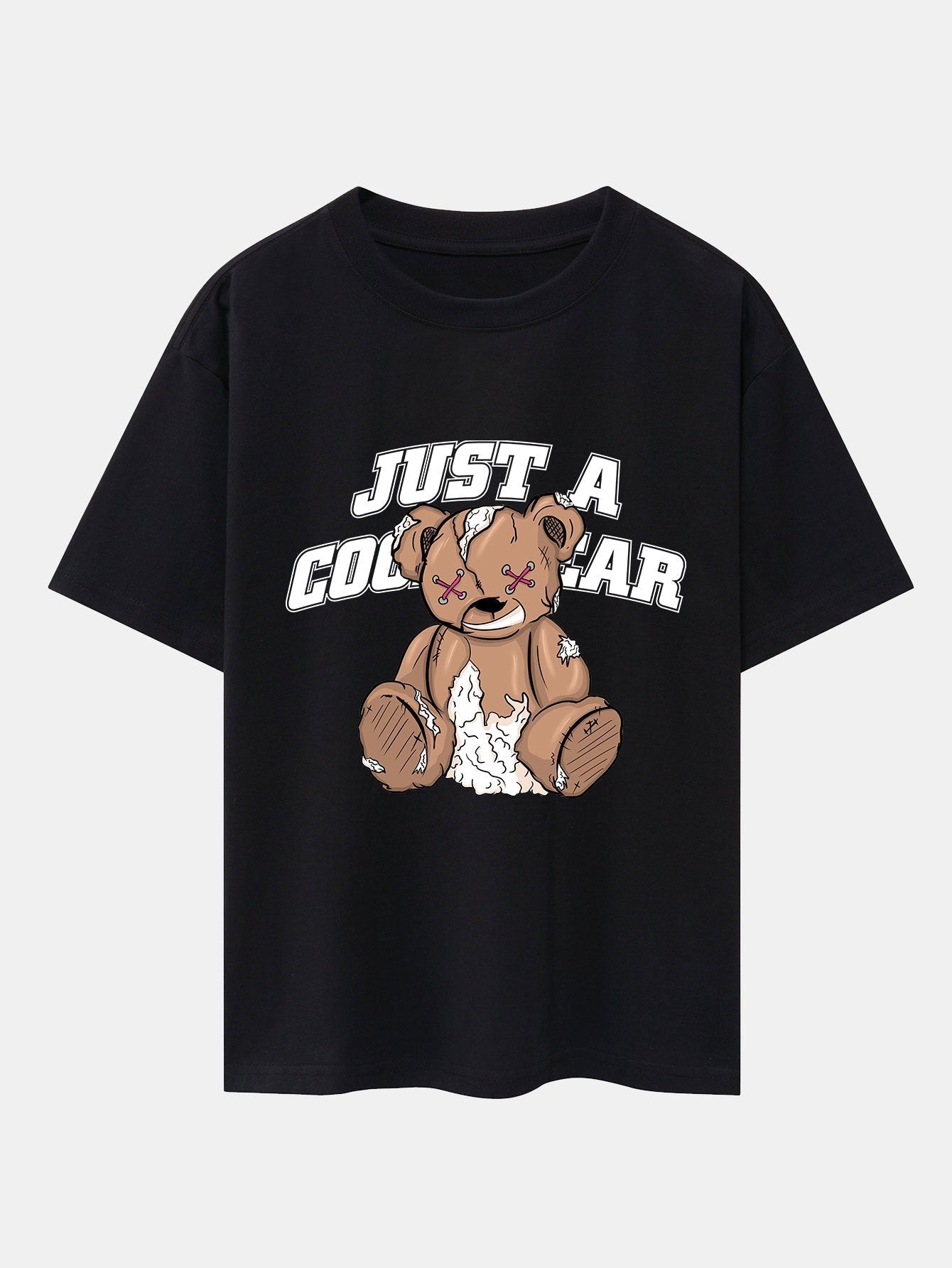 Tattered Bear Print Drop Shoulder Oversize T-Shirt