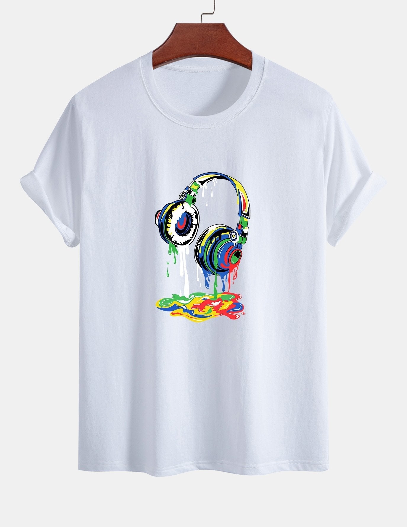 Regular Fit Dissolving Headphones Print Cotton T-Shirt