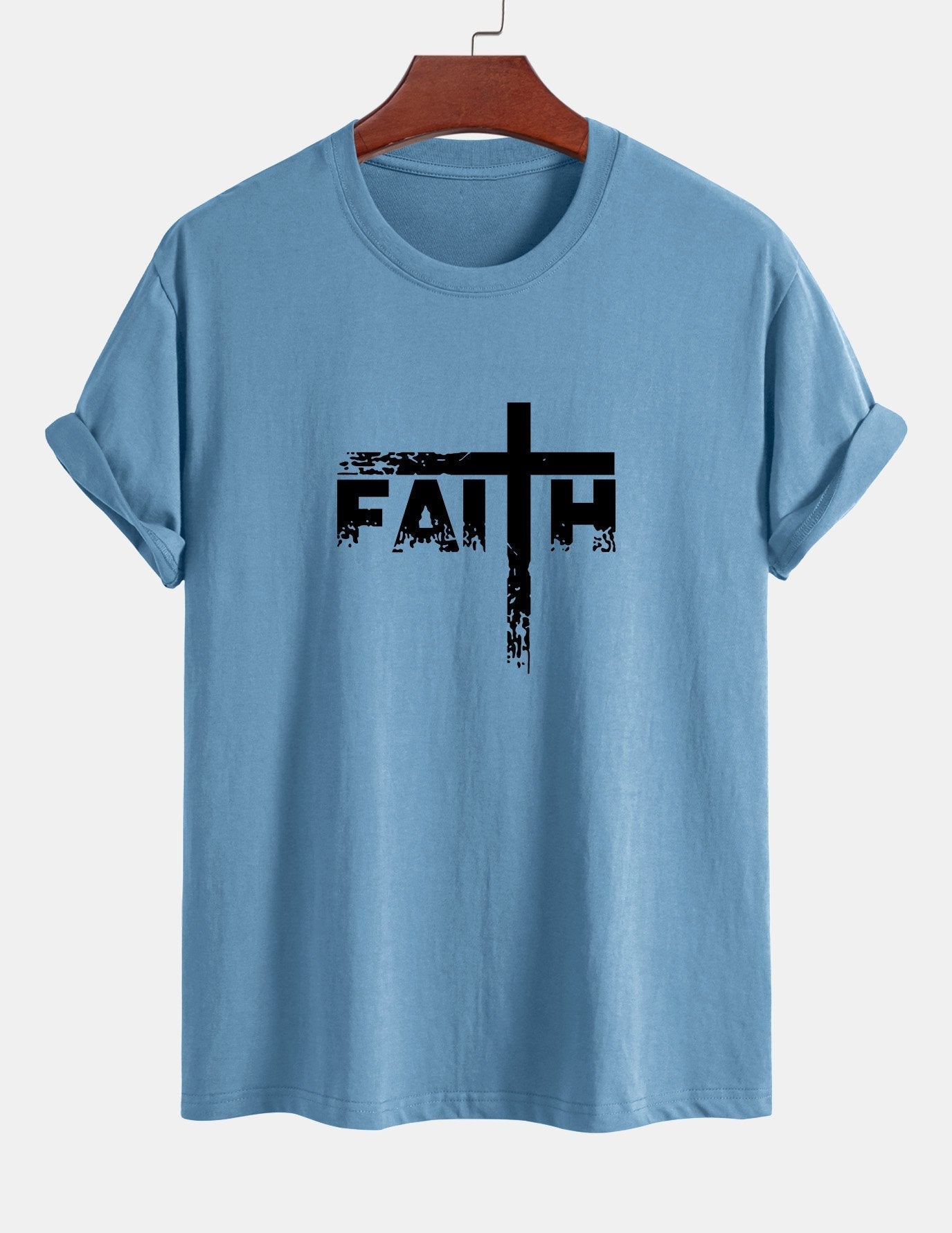 Regular Fit Faith Cross Print Cotton T-Shirt