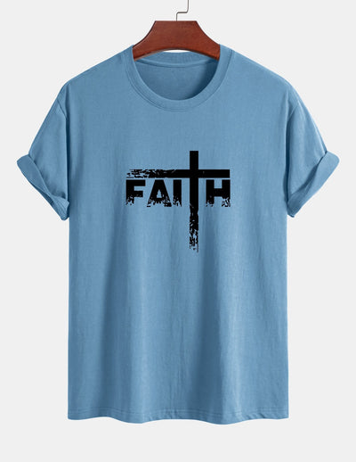Regular Fit Faith Cross Print Cotton T-Shirt