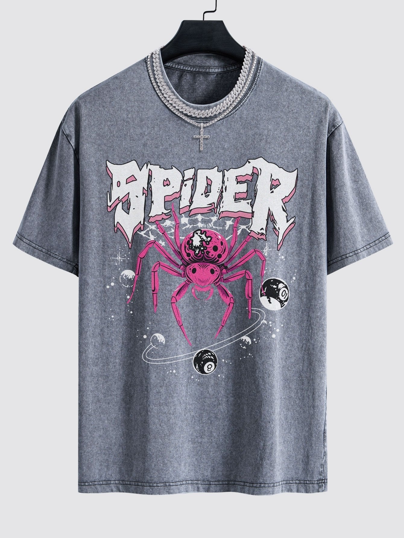 Spider Print Washed Drop Shoulder Oversize T-Shirt