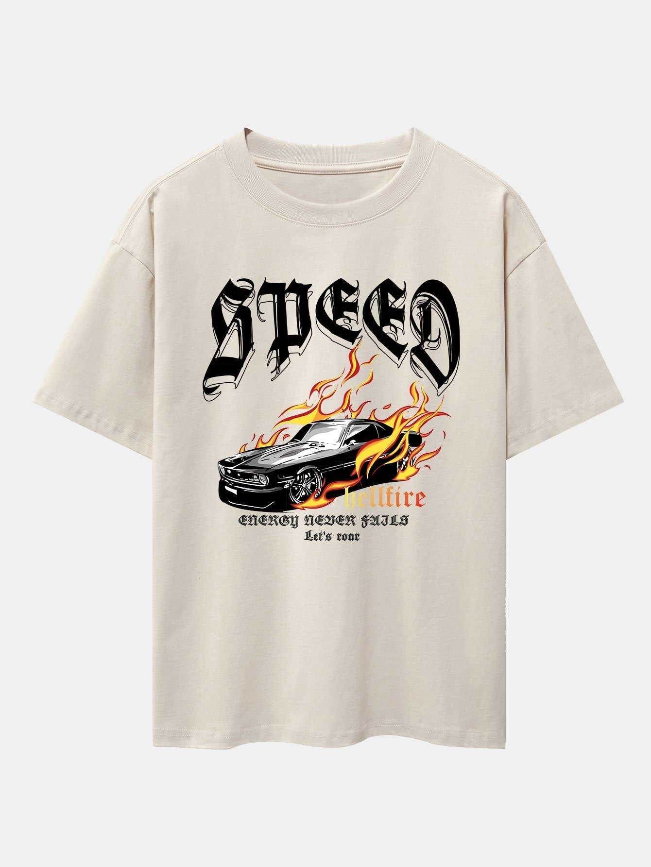 Speed Car Flame Print Drop Shoulder Oversize T-Shirt