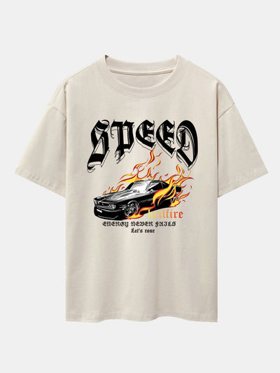 Speed Car Flame Print Drop Shoulder Oversize T-Shirt