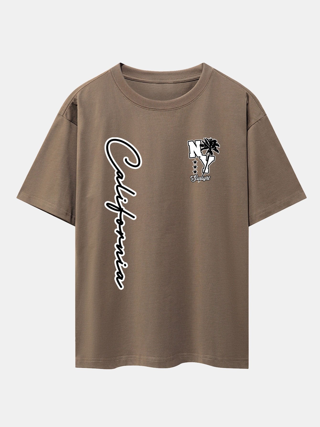 New York California Palm Tree Print Drop Shoulder Oversize T-Shirt